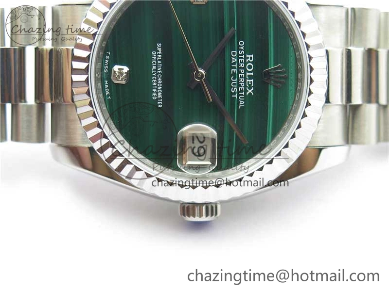 HighQuality DateJust 36mm SS EDF Best Edition Green Malachite Dial Crystal Markers on SS President Bracelet A 2861