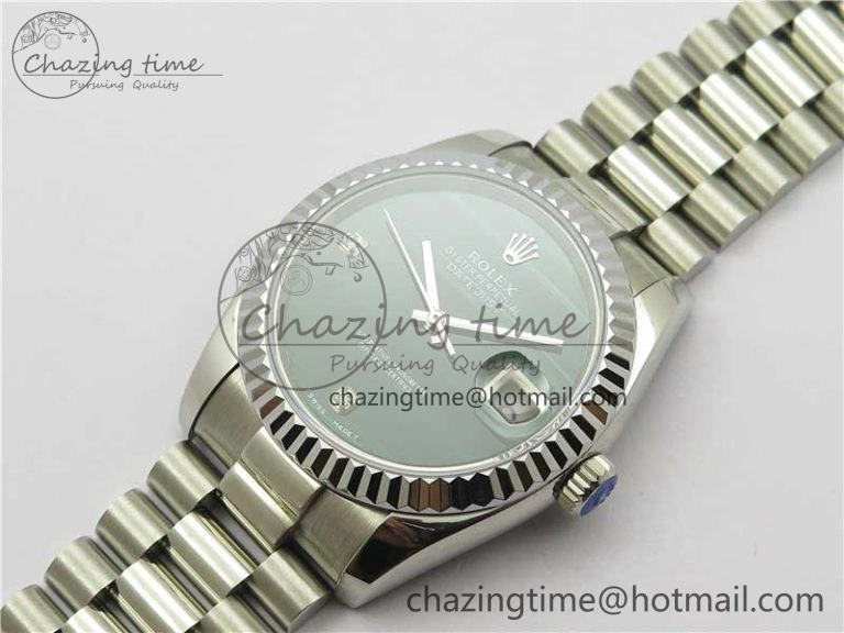 HighQuality DateJust 36mm SS EDF Best Edition Green Malachite Dial Crystal Markers on SS President Bracelet A 2861