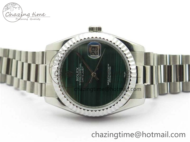 HighQuality DateJust 36mm SS EDF Best Edition Green Malachite Dial on SS President Bracelet A 2866