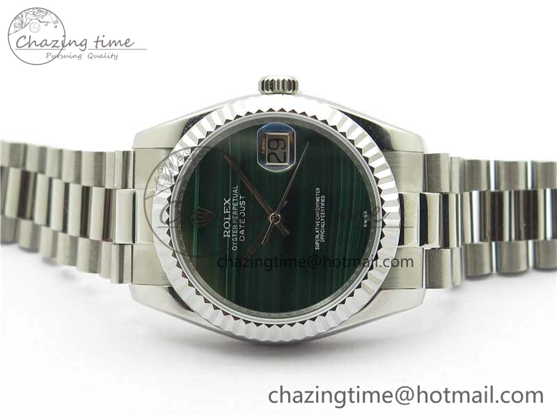 HighQuality DateJust 36mm SS EDF Best Edition Green Malachite Dial on SS President Bracelet A 2866