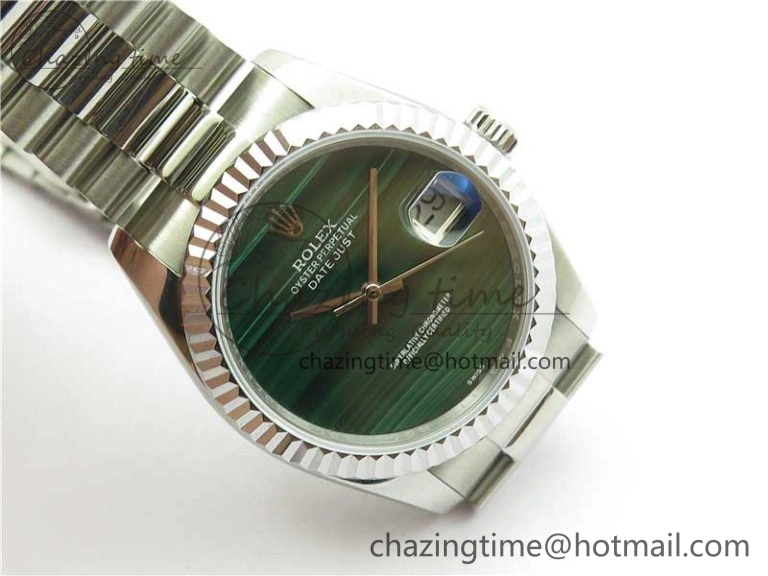 HighQuality DateJust 36mm SS EDF Best Edition Green Malachite Dial on SS President Bracelet A 2866