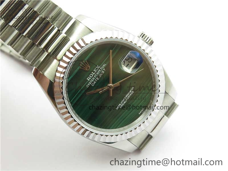 HighQuality DateJust 36mm SS EDF Best Edition Green Malachite Dial on SS President Bracelet A 2866