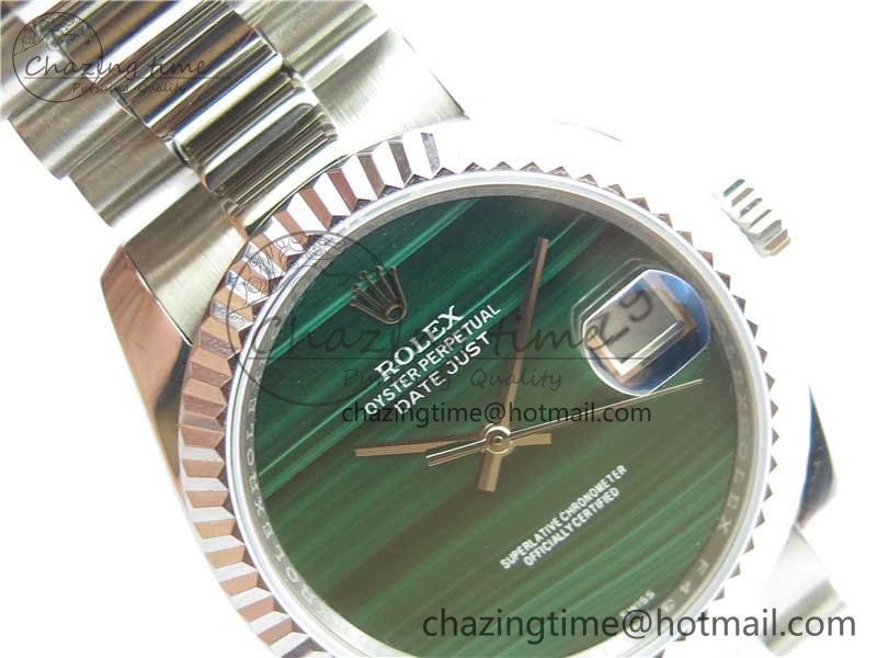 HighQuality DateJust 36mm SS EDF Best Edition Green Malachite Dial on SS President Bracelet A 2866