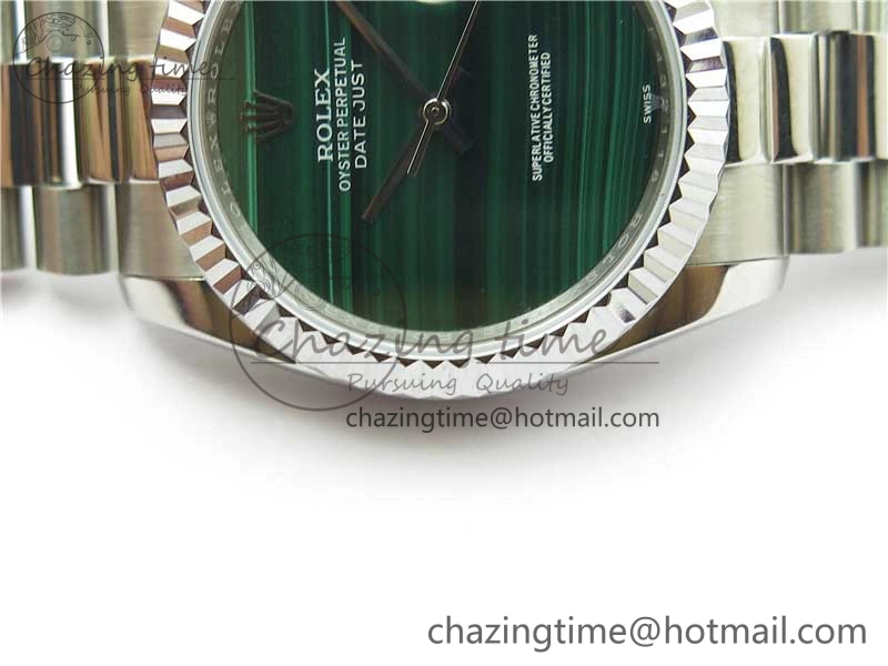 HighQuality DateJust 36mm SS EDF Best Edition Green Malachite Dial on SS President Bracelet A 2866