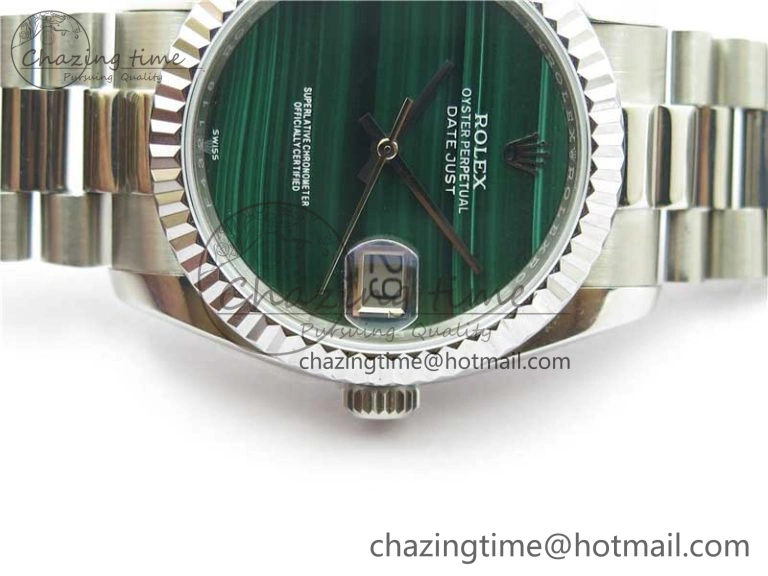 HighQuality DateJust 36mm SS EDF Best Edition Green Malachite Dial on SS President Bracelet A 2866