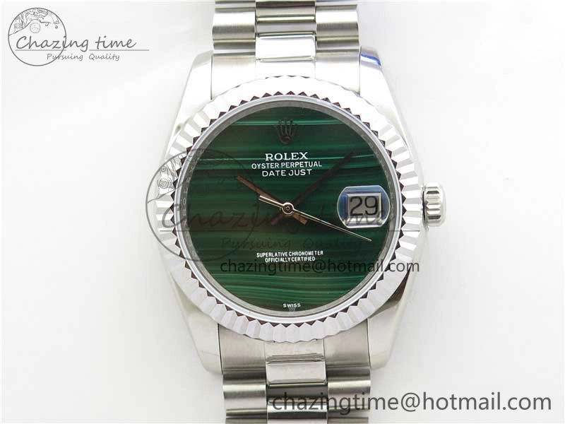 HighQuality DateJust 36mm SS EDF Best Edition Green Malachite Dial on SS President Bracelet A 2866