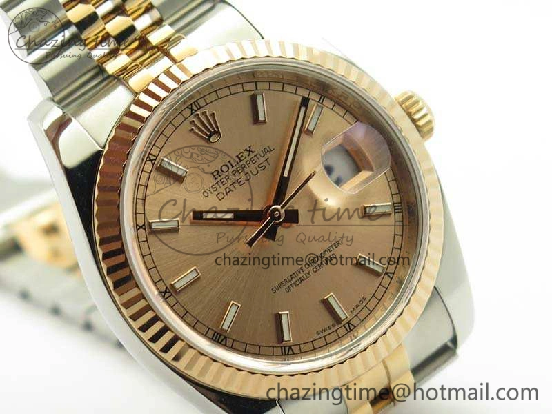 DateJust 36mm SS RG 116231 ARF 1:1 Best Edition Rose Gold Dial Fluted Bezel On SS RG Jubilee Bracelet SA Vibrant 3489