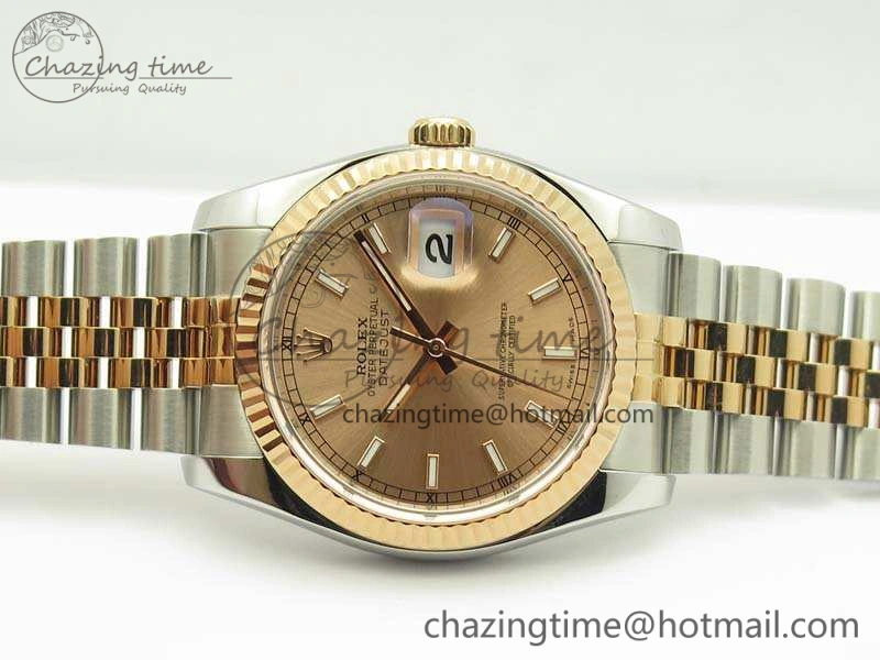 DateJust 36mm SS RG 116231 ARF 1:1 Best Edition Rose Gold Dial Fluted Bezel On SS RG Jubilee Bracelet SA Vibrant 3489