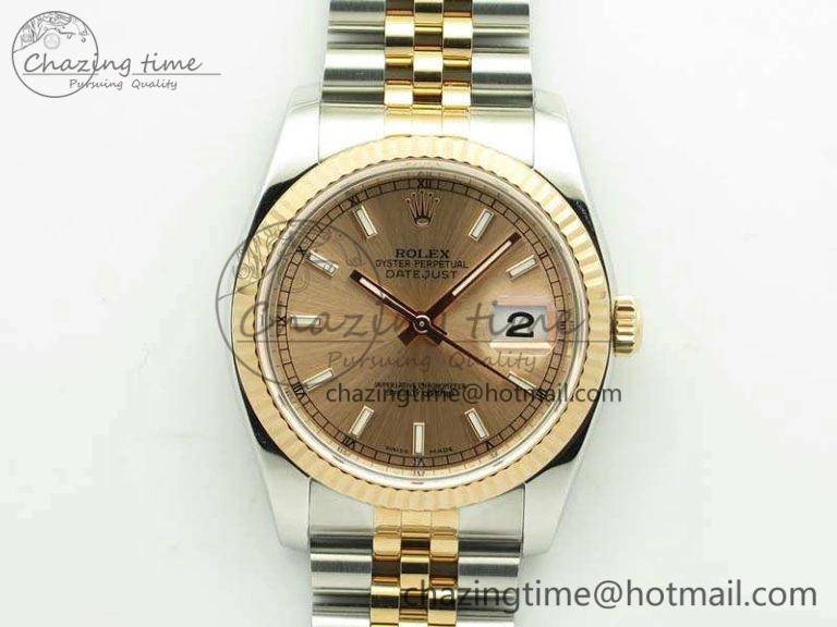 DateJust 36mm SS RG 116231 ARF 1:1 Best Edition Rose Gold Dial Fluted Bezel On SS RG Jubilee Bracelet SA Vibrant 3489