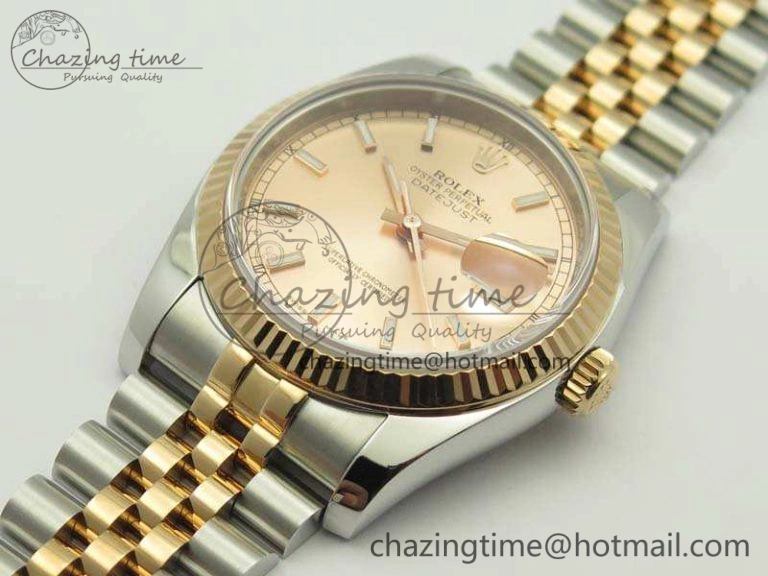 DateJust 36mm SS RG 116231 ARF 1:1 Best Edition Rose Gold Dial Fluted Bezel On SS RG Jubilee Bracelet SA Vibrant 3489