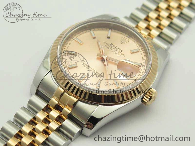 DateJust 36mm SS RG 116231 ARF 1:1 Best Edition Rose Gold Dial Fluted Bezel On SS RG Jubilee Bracelet SA Vibrant 3489
