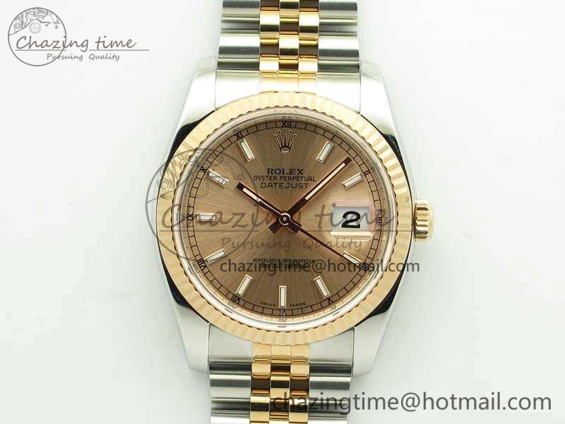 DateJust 36mm SS RG 116231 ARF 1:1 Best Edition Rose Gold Dial Fluted Bezel On SS RG Jubilee Bracelet SA Vibrant 3489