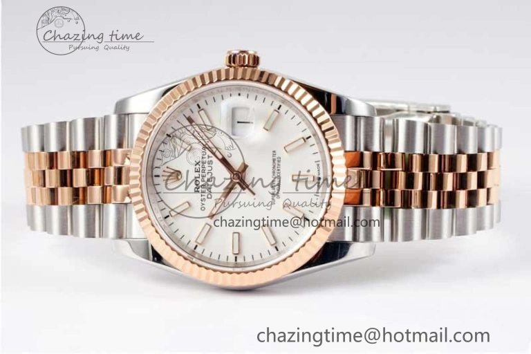 DateJust 36mm SS RG DIWF 1:1 Best Edition 904L Steel White Stick Dial on Jubilee Bracelet SA Reliable 2313