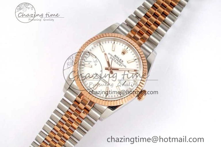 DateJust 36mm SS RG DIWF 1:1 Best Edition 904L Steel White Stick Dial on Jubilee Bracelet SA Reliable 2313