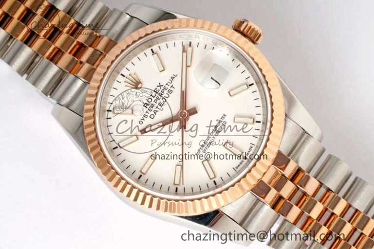 DateJust 36mm SS RG DIWF 1:1 Best Edition 904L Steel White Stick Dial on Jubilee Bracelet SA Reliable 2313