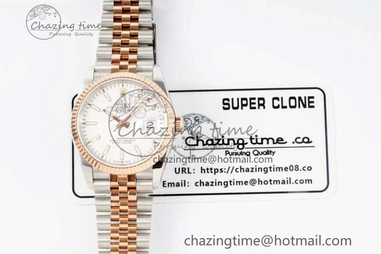 DateJust 36mm SS RG DIWF 1:1 Best Edition 904L Steel White Stick Dial on Jubilee Bracelet SA Reliable 2313