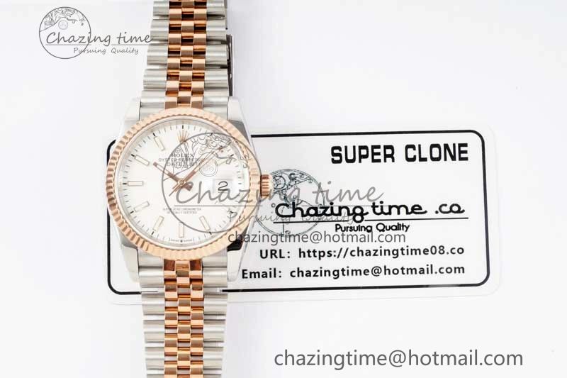 DateJust 36mm SS RG DIWF 1:1 Best Edition 904L Steel White Stick Dial on Jubilee Bracelet SA Reliable 2313