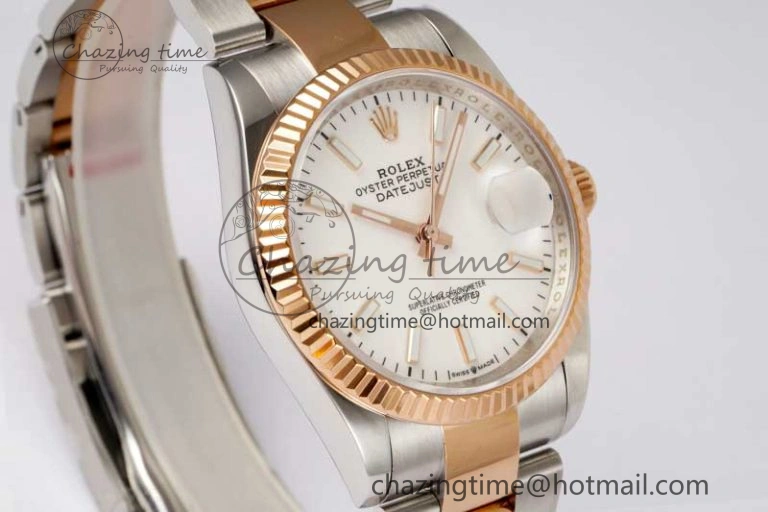 DateJust 36mm SS RG DIWF 1:1 Best Edition 904L Steel White Stick Dial on Jubilee Oyster SA HighQuality 10236