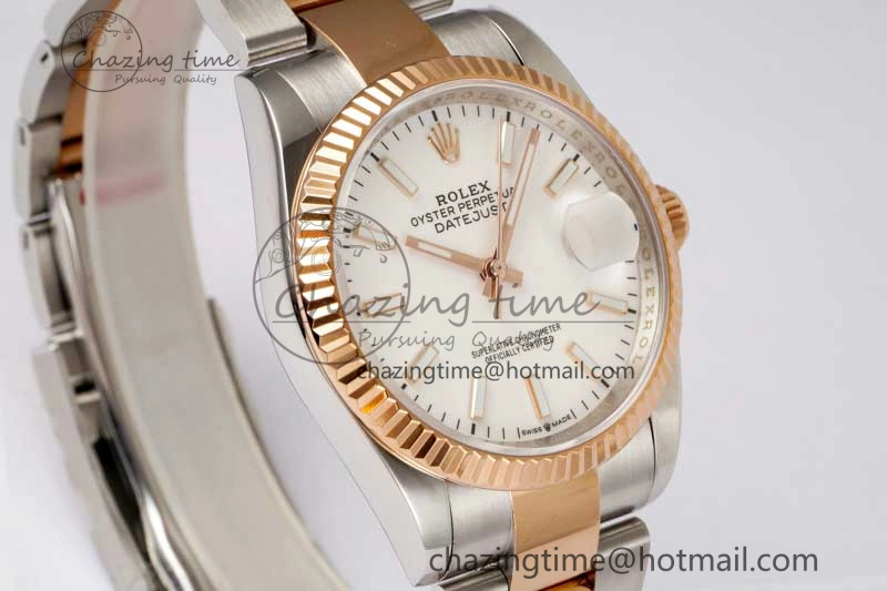 DateJust 36mm SS RG DIWF 1:1 Best Edition 904L Steel White Stick Dial on Jubilee Oyster SA HighQuality 10236