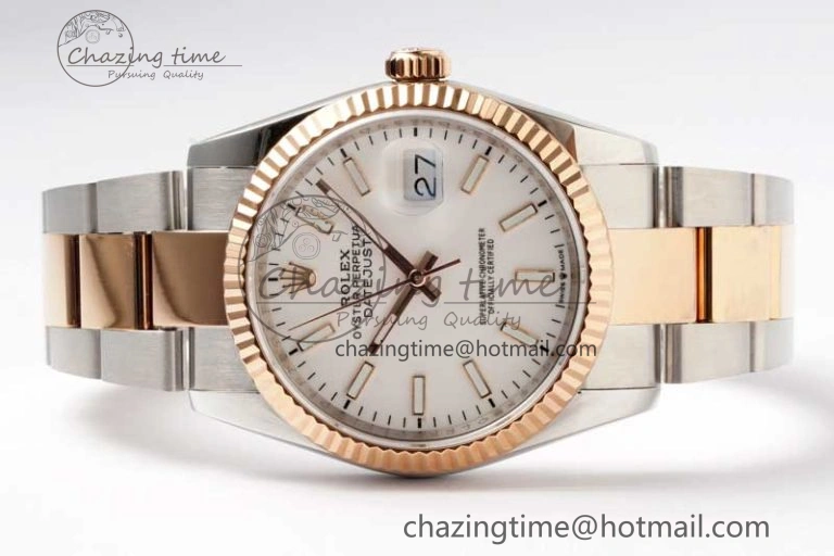 DateJust 36mm SS RG DIWF 1:1 Best Edition 904L Steel White Stick Dial on Jubilee Oyster SA HighQuality 10236