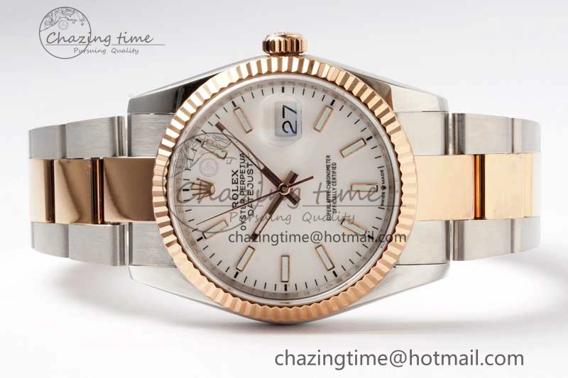 DateJust 36mm SS RG DIWF 1:1 Best Edition 904L Steel White Stick Dial on Jubilee Oyster SA HighQuality 10236