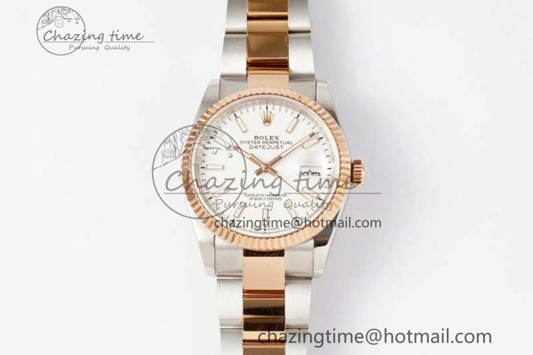 DateJust 36mm SS RG DIWF 1:1 Best Edition 904L Steel White Stick Dial on Jubilee Oyster SA HighQuality 10236