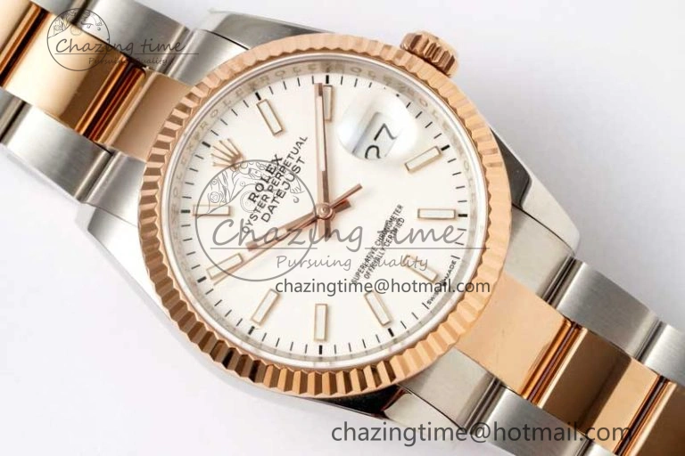 DateJust 36mm SS RG DIWF 1:1 Best Edition 904L Steel White Stick Dial on Jubilee Oyster SA HighQuality 10236