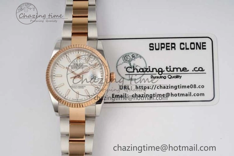 DateJust 36mm SS RG DIWF 1:1 Best Edition 904L Steel White Stick Dial on Jubilee Oyster SA HighQuality 10236