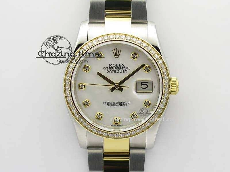 WrinkleFree DateJust 36mm SS YG BP-Maker Best Edition Diamond Bezel White Dial On SS YG Bracelet A2824 V 3829