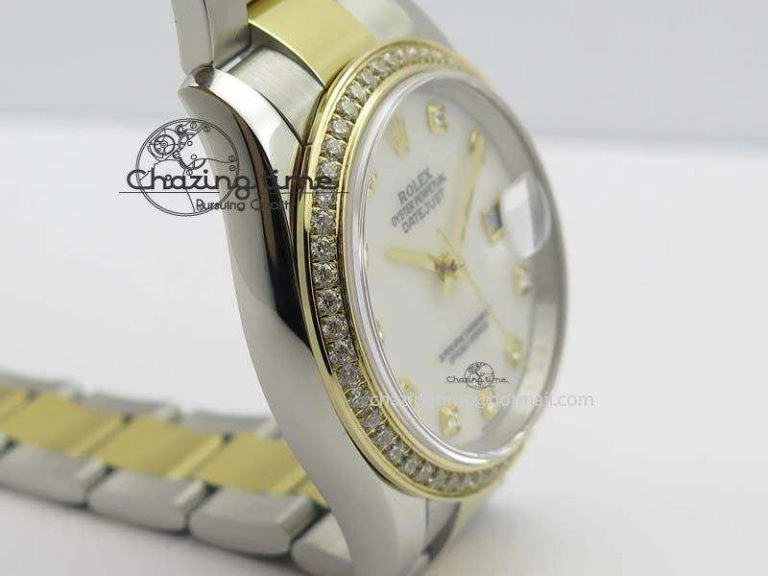 WrinkleFree DateJust 36mm SS YG BP-Maker Best Edition Diamond Bezel White Dial On SS YG Bracelet A2824 V 3829