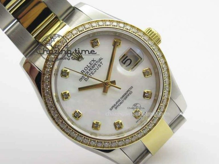 WrinkleFree DateJust 36mm SS YG BP-Maker Best Edition Diamond Bezel White Dial On SS YG Bracelet A2824 V 3829