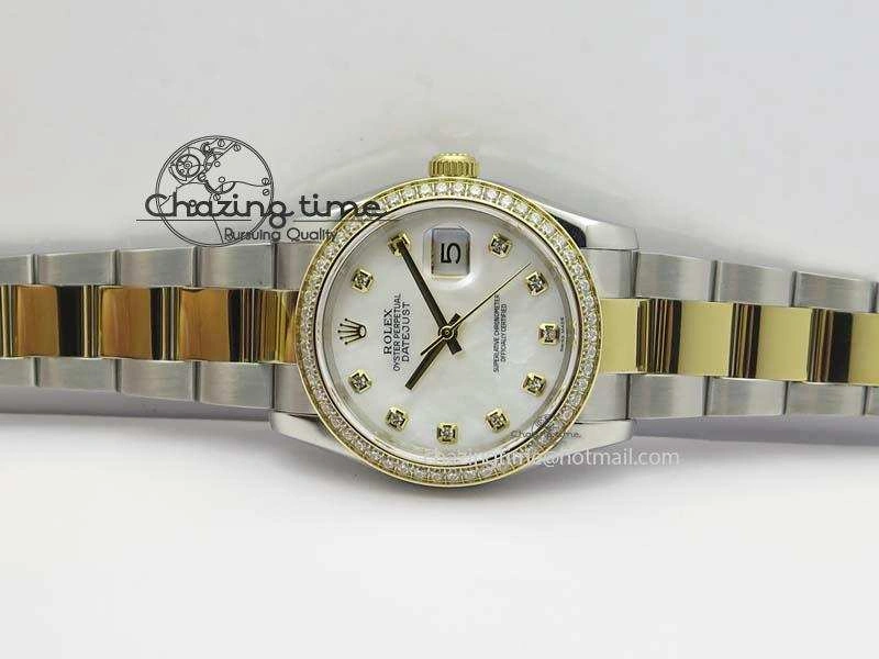 WrinkleFree DateJust 36mm SS YG BP-Maker Best Edition Diamond Bezel White Dial On SS YG Bracelet A2824 V 3829