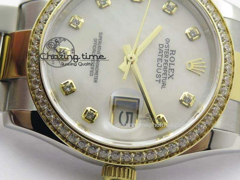WrinkleFree DateJust 36mm SS YG BP-Maker Best Edition Diamond Bezel White Dial On SS YG Bracelet A2824 V 3829