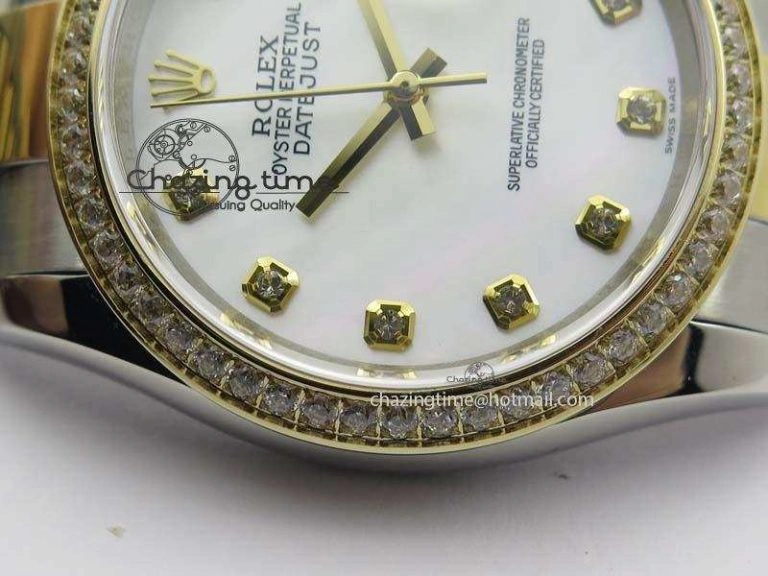 WrinkleFree DateJust 36mm SS YG BP-Maker Best Edition Diamond Bezel White Dial On SS YG Bracelet A2824 V 3829
