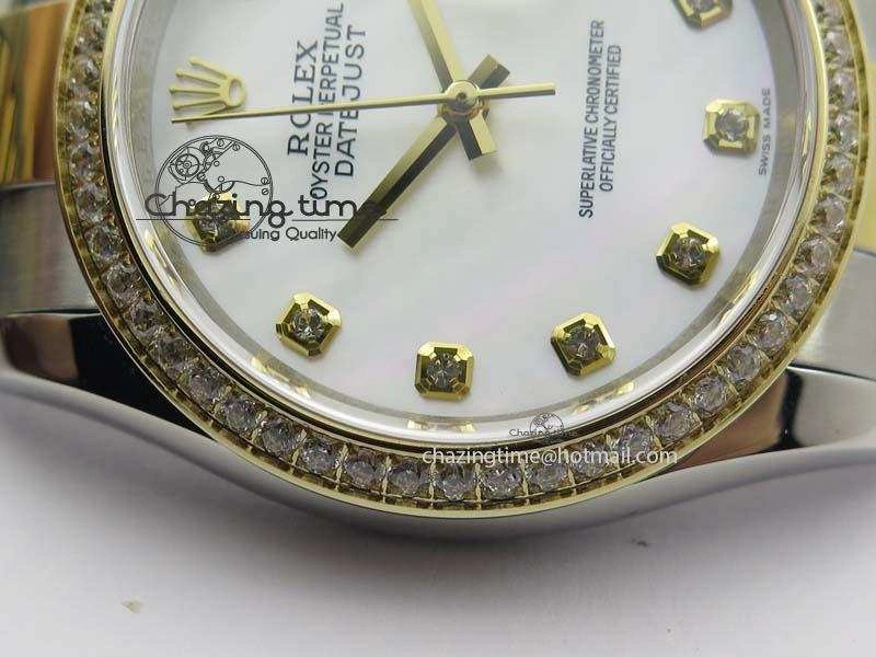 WrinkleFree DateJust 36mm SS YG BP-Maker Best Edition Diamond Bezel White Dial On SS YG Bracelet A2824 V 3829
