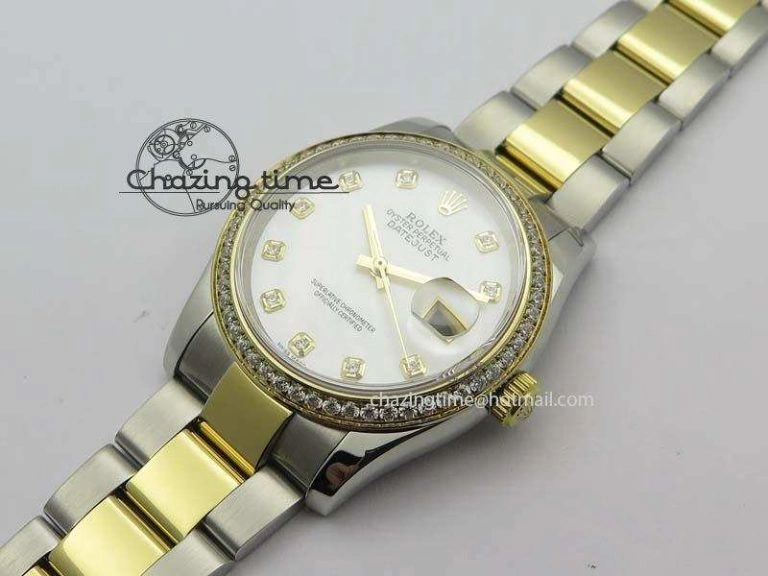 WrinkleFree DateJust 36mm SS YG BP-Maker Best Edition Diamond Bezel White Dial On SS YG Bracelet A2824 V 3829