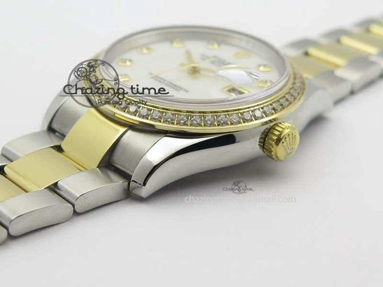 WrinkleFree DateJust 36mm SS YG BP-Maker Best Edition Diamond Bezel White Dial On SS YG Bracelet A2824 V 3829