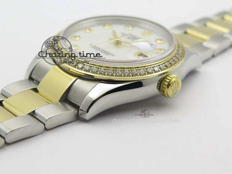 WrinkleFree DateJust 36mm SS YG BP-Maker Best Edition Diamond Bezel White Dial On SS YG Bracelet A2824 V 3829