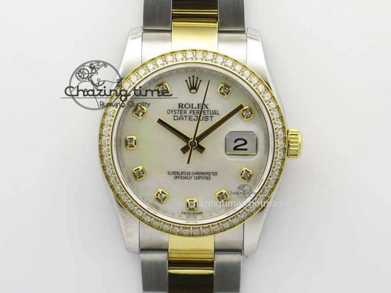 DateJust 36mm SS YG BP-Maker Best Edition Diamond Bezel White MOP Dial On SS YG Bracelet A2824 V Premium 3839