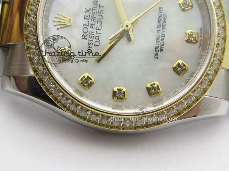 DateJust 36mm SS YG BP-Maker Best Edition Diamond Bezel White MOP Dial On SS YG Bracelet A2824 V Premium 3839
