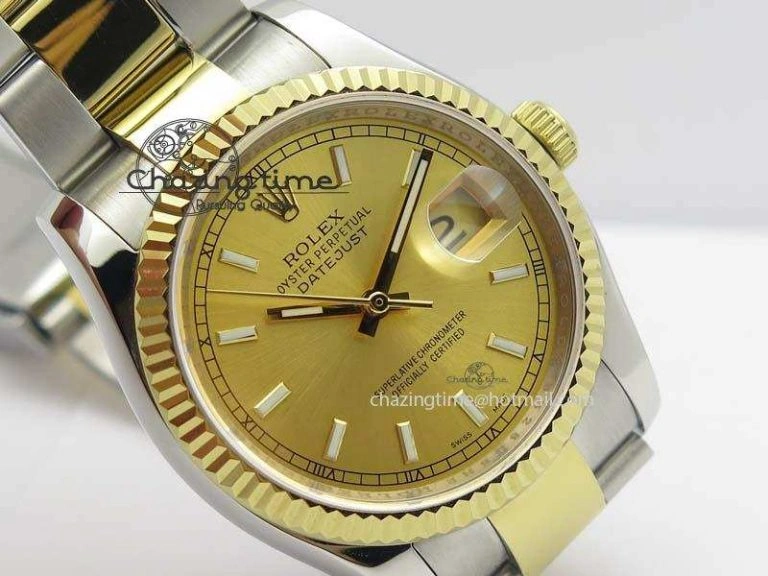 DateJust 36mm SS YG BP-Maker Best Edition Gold Dial On SS YG Bracelet A2824 V Supportive 3838