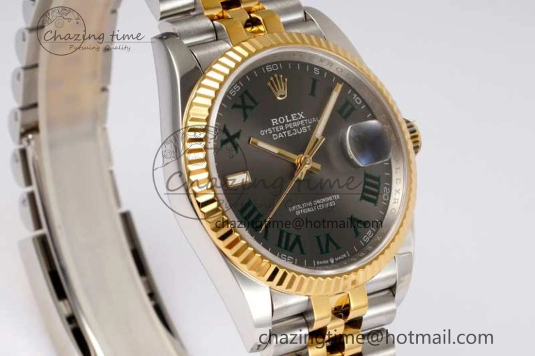 Sleek DateJust 36mm SS YG DIWF 1:1 Best Edition 904L Steel Gray Dial Green Markers on Jubilee Bracelet SA 2309