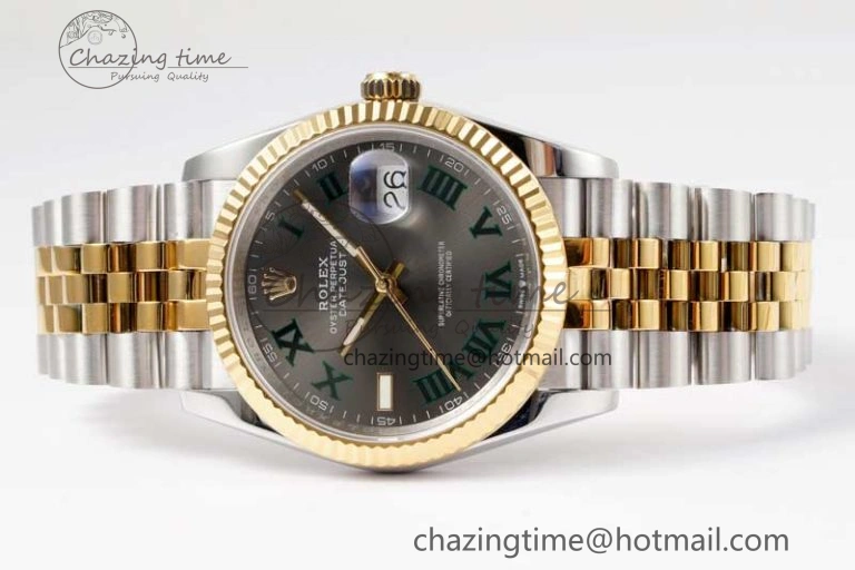 Sleek DateJust 36mm SS YG DIWF 1:1 Best Edition 904L Steel Gray Dial Green Markers on Jubilee Bracelet SA 2309