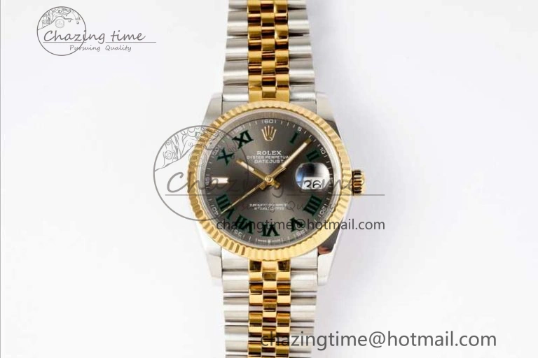 DateJust 36mm SS YG DIWF 1:1 Best Edition 904L Steel Gray Dial Green Markers on Jubilee Bracelet SA HighQuality 10244