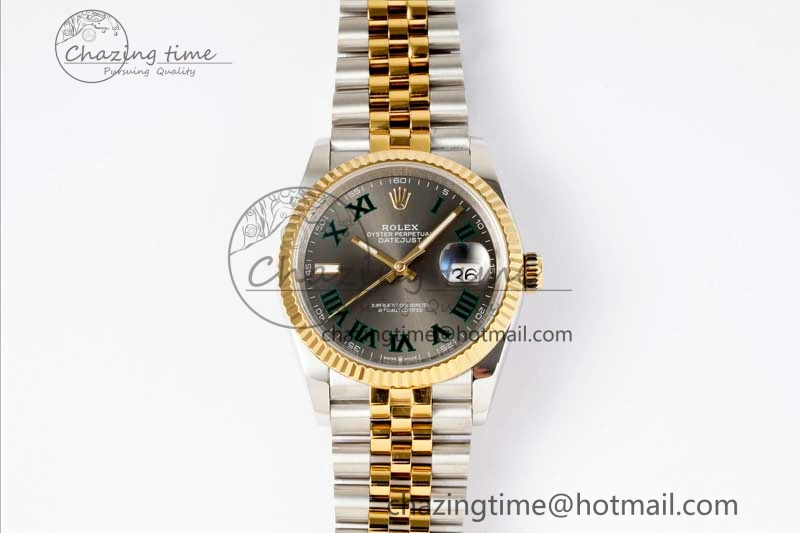 Sleek DateJust 36mm SS YG DIWF 1:1 Best Edition 904L Steel Gray Dial Green Markers on Jubilee Bracelet SA 2309
