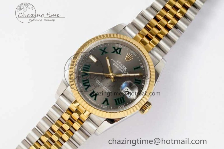 Sleek DateJust 36mm SS YG DIWF 1:1 Best Edition 904L Steel Gray Dial Green Markers on Jubilee Bracelet SA 2309