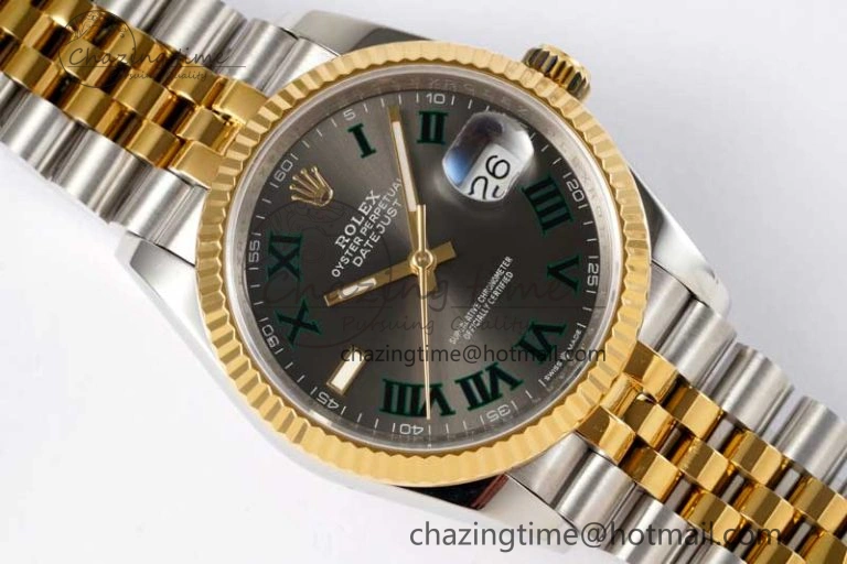 Sleek DateJust 36mm SS YG DIWF 1:1 Best Edition 904L Steel Gray Dial Green Markers on Jubilee Bracelet SA 2309