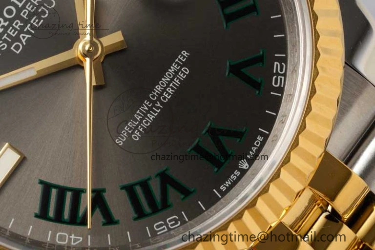 Sleek DateJust 36mm SS YG DIWF 1:1 Best Edition 904L Steel Gray Dial Green Markers on Jubilee Bracelet SA 2309