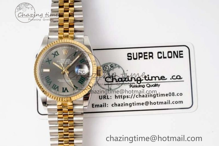Sleek DateJust 36mm SS YG DIWF 1:1 Best Edition 904L Steel Gray Dial Green Markers on Jubilee Bracelet SA 2309