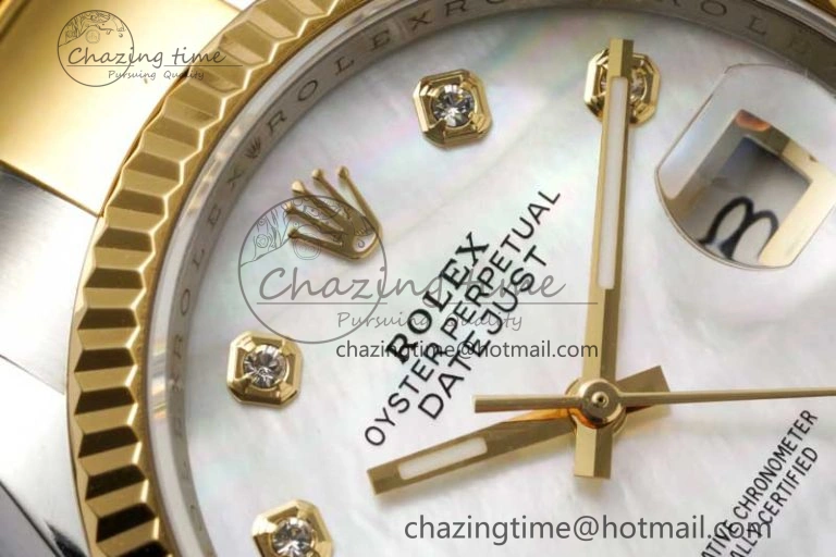 DateJust 36mm SS YG DIWF 1:1 Best Edition 904L Steel White MOP Diamonds Dial on Oyster Bracelet SA Supportive 10240